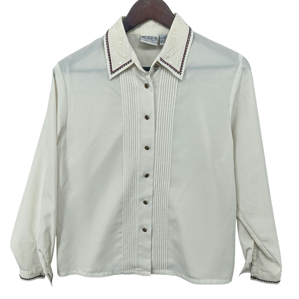 Vintage Koret Petites Western Tuxedo Blouse Embroidered Collar Sz 6 Long Sleeve